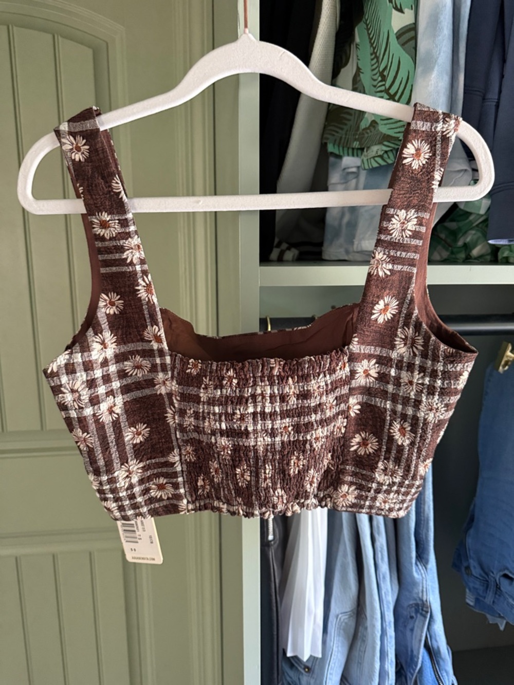Agua Bendita Brown Floral Plaid Crop Tank Top - Women - Picture 2 of 3